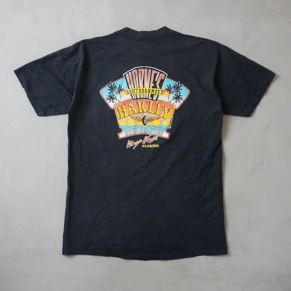 Vintage Belton Harley Davidson T-Shirt Large Mens 80s Black Key West Florida Tee
